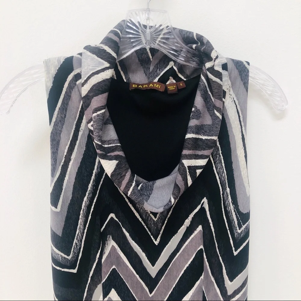 Barami Cowl Neck Sleeveless Dress Gray White Black Size 4 - Picture 5 of 8